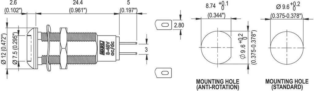 Indicator: LED; flat; 8÷48VDC; 8÷48VAC; Cutout: Ø9.6mm; IP67