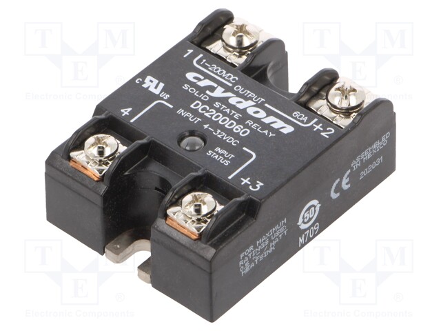 Relay: solid state; Ucntrl: 4÷32VDC; 60A; 1÷200VDC; Series: DC200