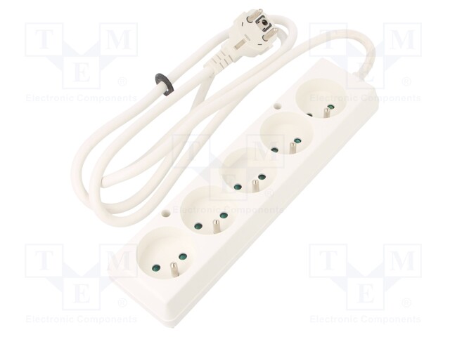 Extension lead; Sockets: 5; white; 3x1,5mm2; 1.5m; 16A