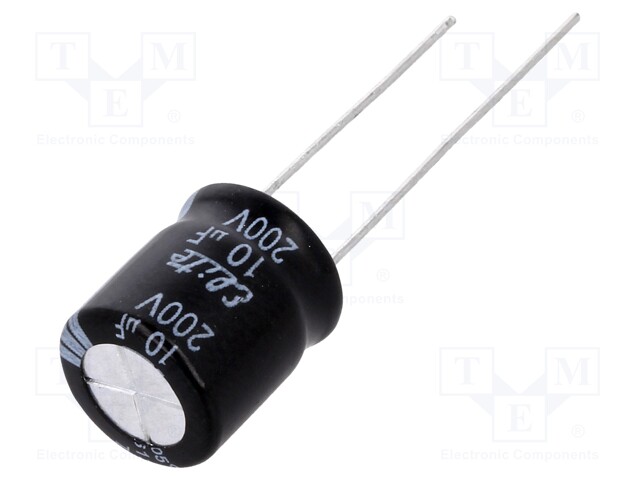 Capacitor: electrolytic; THT; 10uF; 200VDC; Ø10x12.5mm; Pitch: 5mm