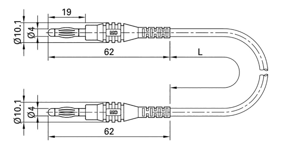 Test lead; 60VDC; 30VAC; 15A; banana plug 4mm,both sides; Len: 1m