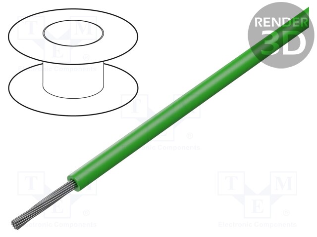 Wire; HookUp Wire Teflon; stranded; Cu; 22AWG; green; PTFE; 1kV