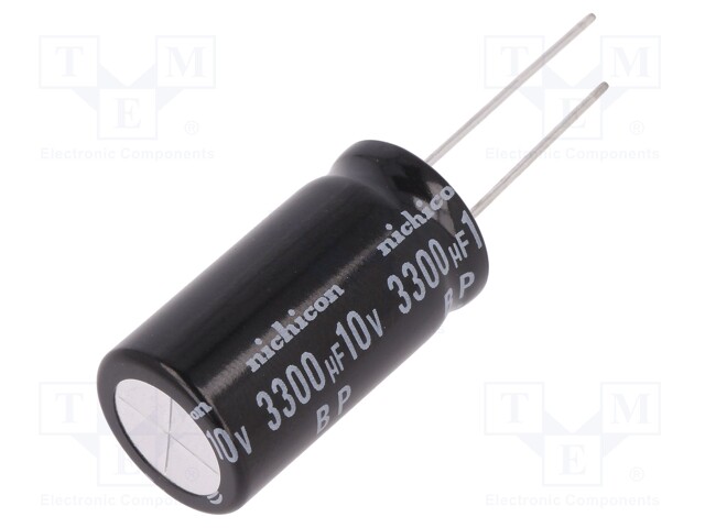 Capacitor: electrolytic; bipolar; THT; 3300uF; 10VDC; Ø12.5x20mm