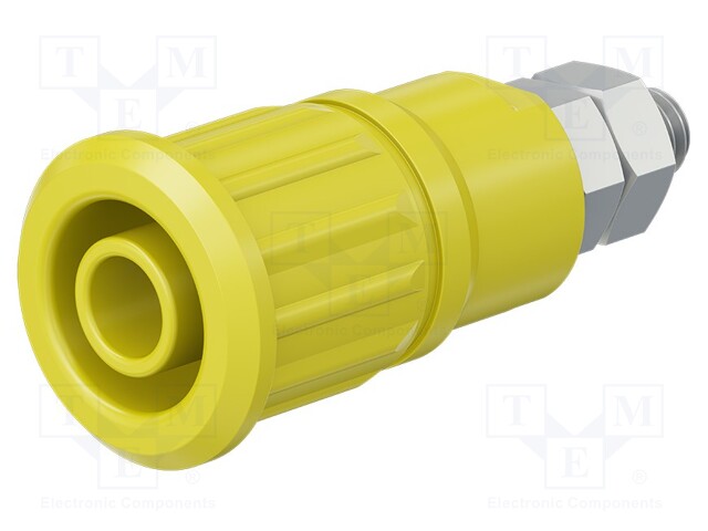 Socket; 4mm banana; 32A; 1kV; yellow; nickel plated; on panel