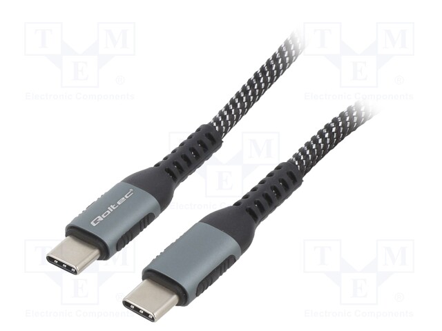 Cable; USB 2.0; USB C plug,both sides; 1m; black-white; 480Mbps