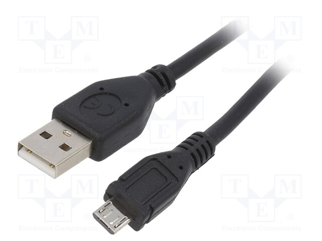 Cable; USB 2.0; USB A plug,USB B micro plug; gold-plated; 3m