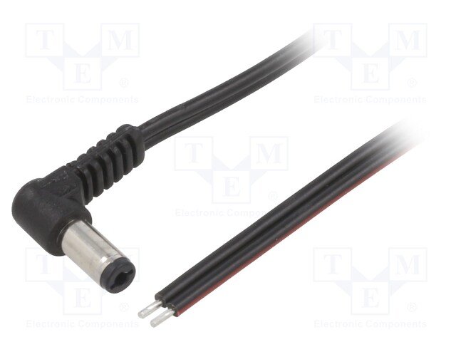 Cable; wires,DC 5,5/2,1 plug; angled; 0.75mm2; black; 1.5m