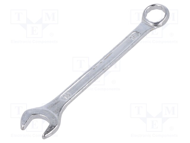 Wrench; combination spanner; 15mm; steel