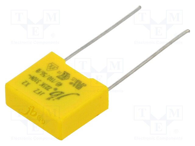 Capacitor: polypropylene; X2; 22nF; 15mm; ±10%; 18x11x5mm; 310VAC