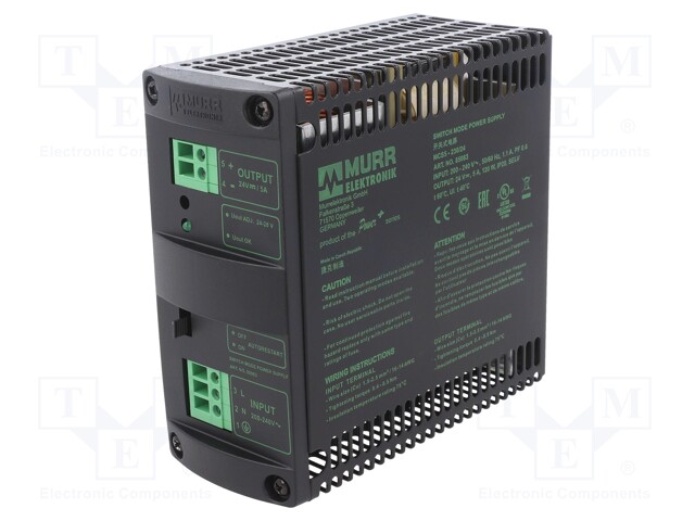 Power supply: switched-mode; 120W; 24VDC; 5A; Mounting: DIN