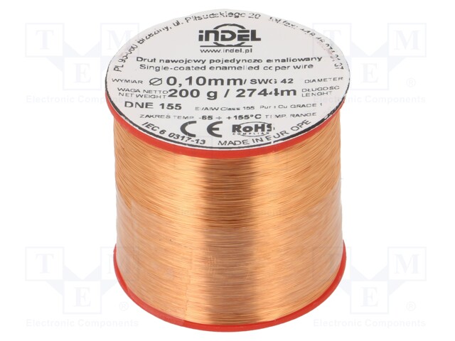 Coil wire; single coated enamelled; 0.1mm; 200g; -65÷155°C