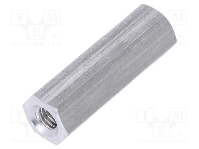 Screwed spacer sleeve; Int.thread: M3; 18mm; hexagonal; aluminium