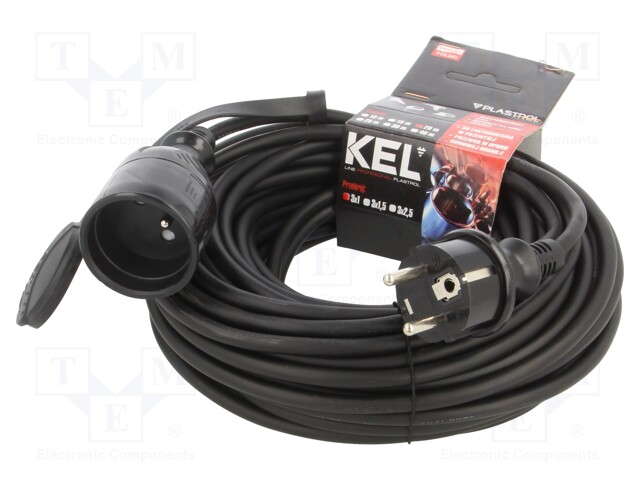 Extension lead; Sockets: 1; rubber; black; 20m; 10A; PROFESSIONAL