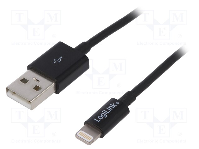 Cable; USB 2.0; USB A plug,Apple Lightning plug; 0.38m; black