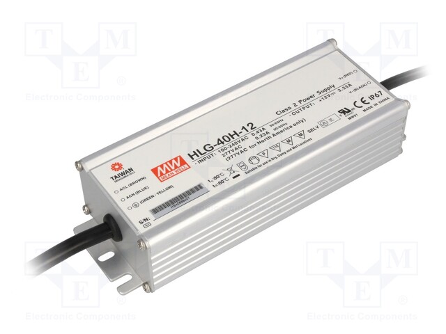 Power supply: switched-mode; LED; 39.96W; 12VDC; 3.33A; 90÷305VAC