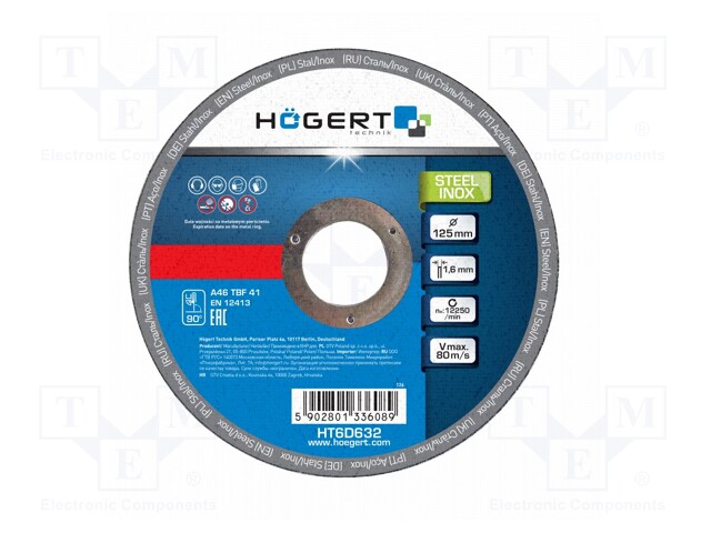 Cutting wheel; Ø: 125mm; Øhole: 22.23mm; Disc thick: 1.6mm; 10pcs.