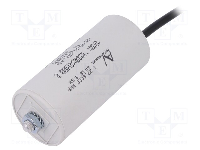 Capacitor: motors, run; 40uF; 420VAC; Ø45x95mm; -25÷85°C; ±5%