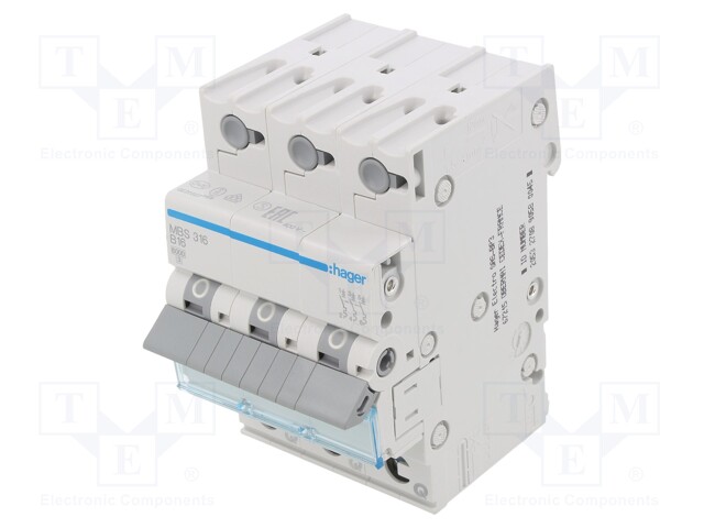 Circuit breaker; 230/400VAC; Inom: 16A; Poles: 3; DIN; Charact: B