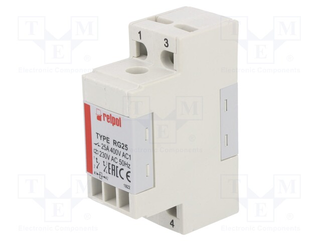 Relay: electromagnetic; DPST-NO; Ucoil: 230VAC; 25A/400VAC; 130g