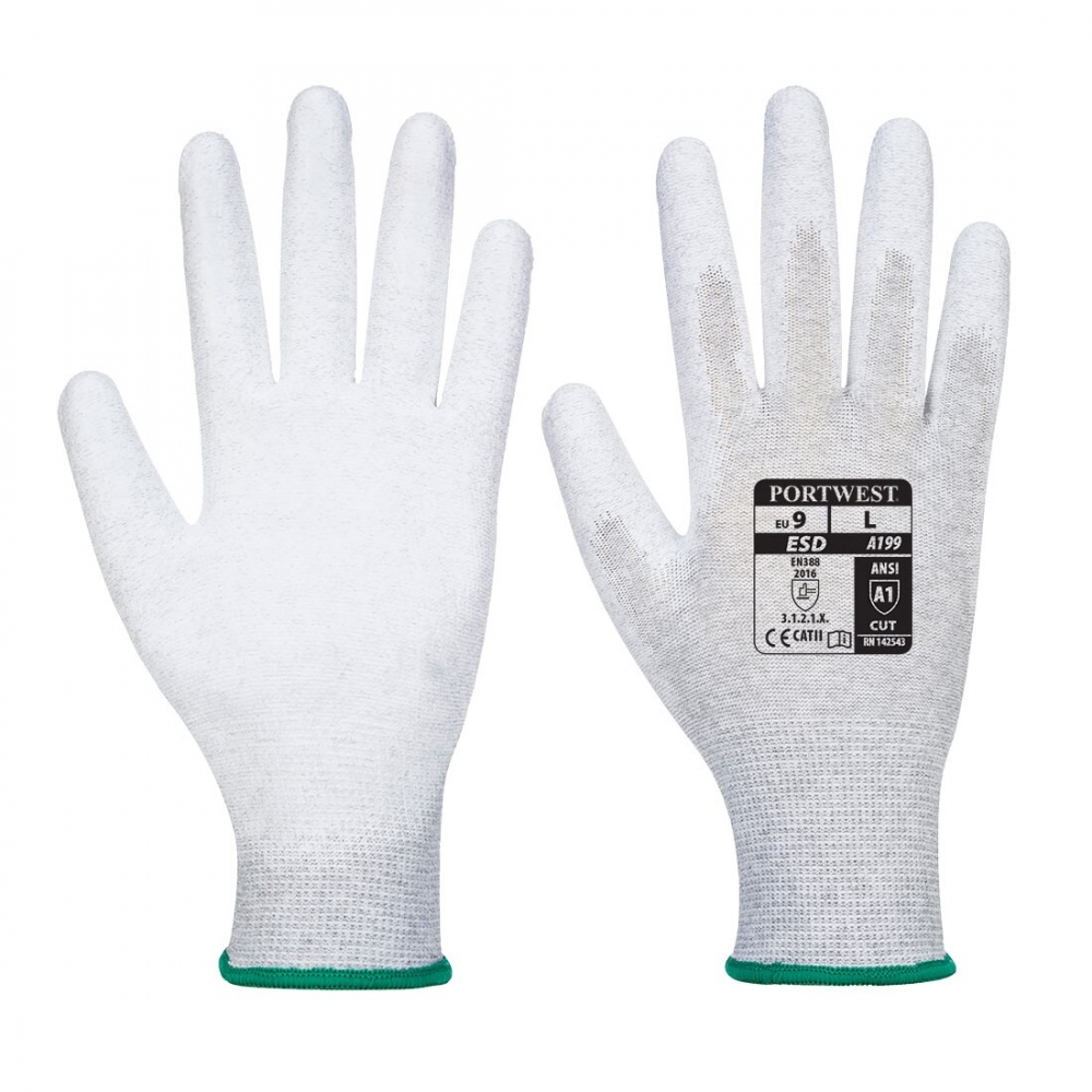 ESD white Gloves fingers PU coated