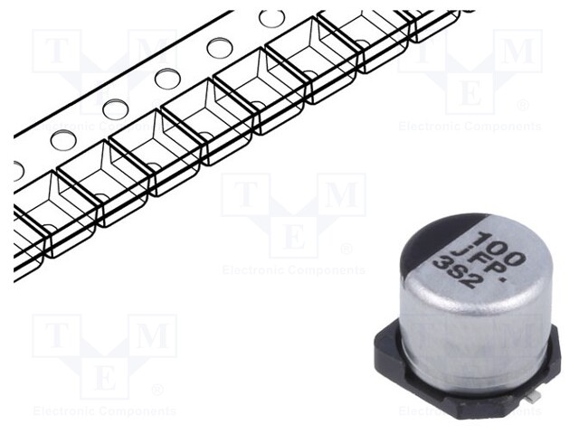 Capacitor: electrolytic; low impedance; 100uF; 6.3VDC; Case: D