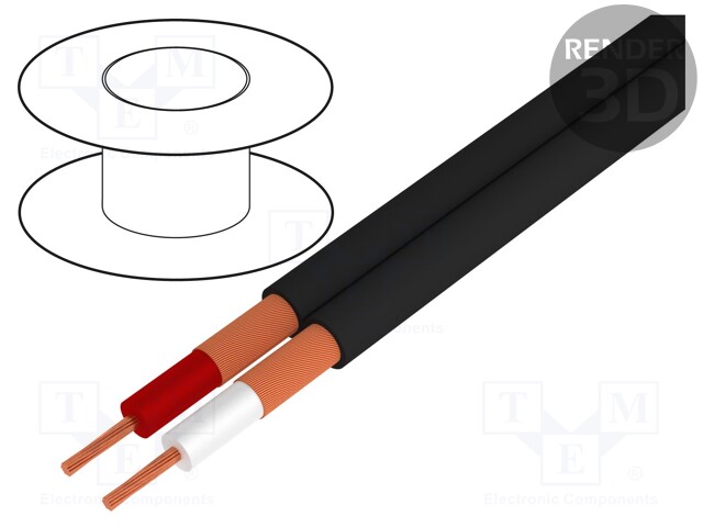 Wire: microphone cable; 2x0,25mm2; black; OFC; PVC; -15÷70°C; 100m