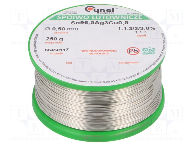 Soldering wire; Sn96,5Ag3Cu0,5; 500um; 250g; lead free; 217÷219°C