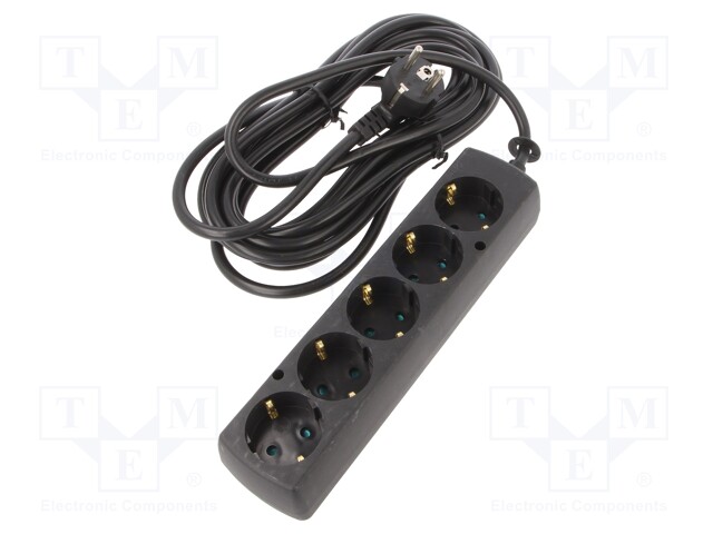 Extension lead; Schuko; Sockets: 5; black; 3x1,5mm2; 5m; 16A