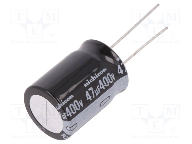 Capacitor: electrolytic; THT; 47uF; 400VDC; Ø18x25mm; Pitch: 7.5mm