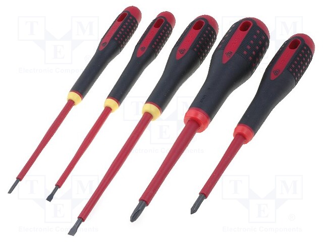 Screwdrivers; Pcs: 5; insulated; 1kVAC; Bit: Phillips,slot