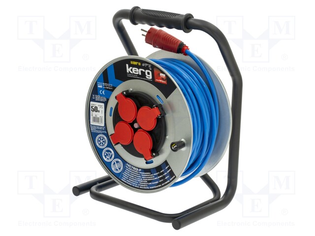 Extension lead; reel; Sockets: 4; PUR; blue; 3x1,5mm2; 50m; 16A