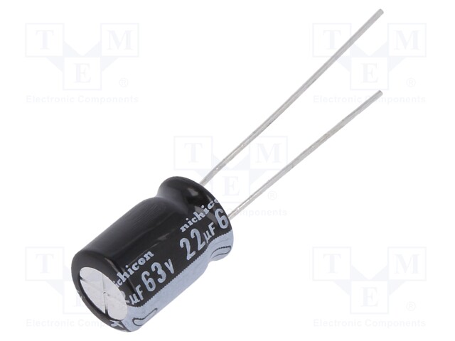 Capacitor: electrolytic; THT; 22uF; 63VDC; Ø8x11.5mm; Pitch: 3.5mm