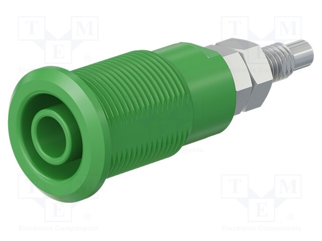 Socket; 4mm banana; 32A; green; nickel plated; Overall len: 38.5mm