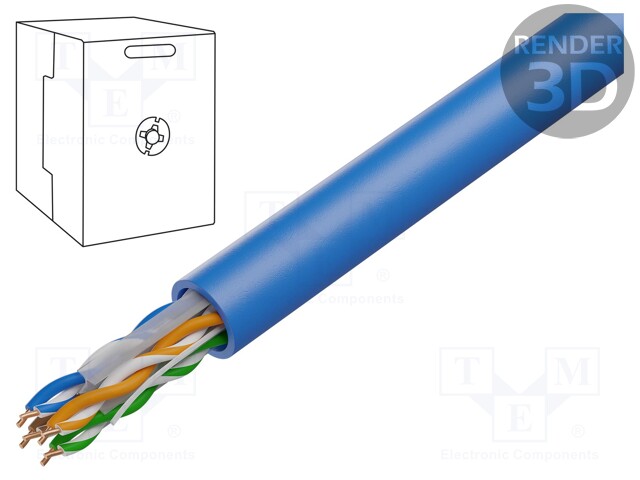 Wire; U/UTP; 6a; solid; Cu; 4x2x23AWG; LSZH; blue; 305m; 300V; CPR: Eca