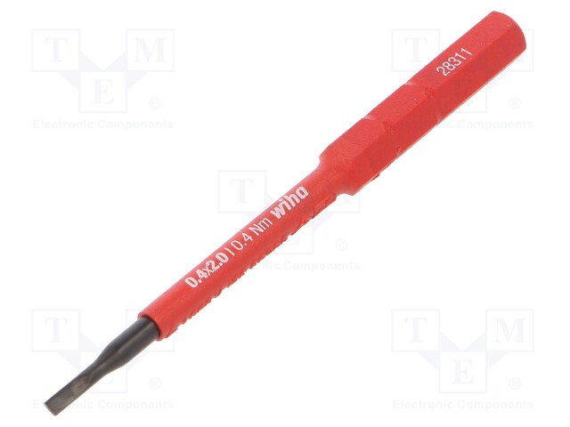 Screwdriver bit; slot; 2,0x0,4mm; max.0.4Nm; 1kVAC; insulated