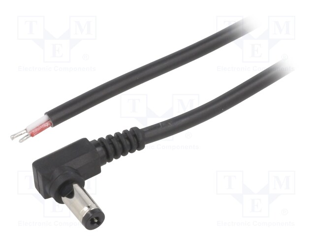 Cable; wires,DC 5,5/2,1 plug; angled; 0.5mm2; black; 1.5m; Core: Cu