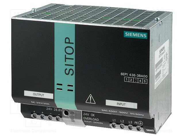 Power supply: switched-mode; 480W; 24VDC; 20A; 3x320÷550VAC; IP20