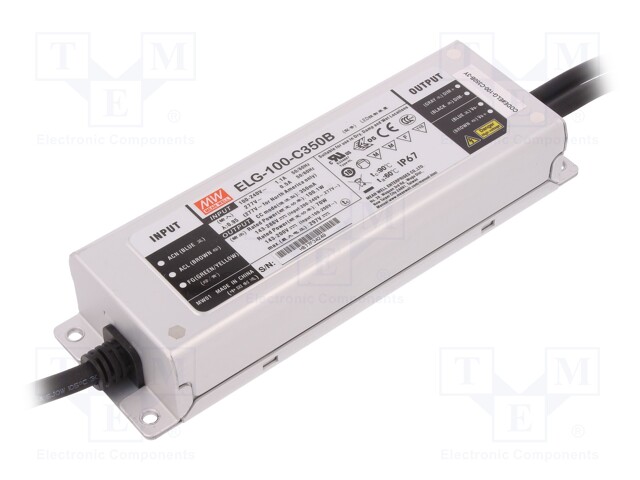 Power supply: switched-mode; LED; 100.1W; 143÷286VDC; 350mA; IP67