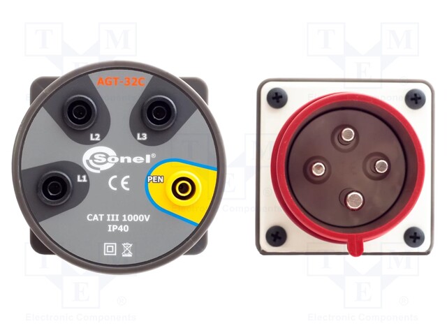 Three-phase adapter; 32A; banana socket x4,CEE plug x4; IP40