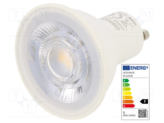 LED lamp; warm white; GU10; 230VAC; 350lm; 5W; 36°; 2700K; CRImin: 80