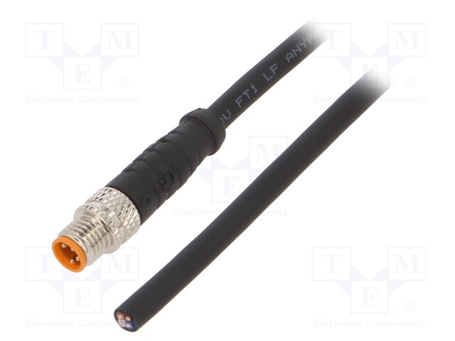 Connection lead; M8; PIN: 4; straight; 5m; plug; 50VAC; 4A; -25÷80°C