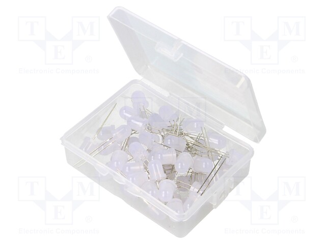 Kit: LED; 8mm; THT; 50pcs; white warm; 3÷15V; plastic box; 7.5mA; 60°