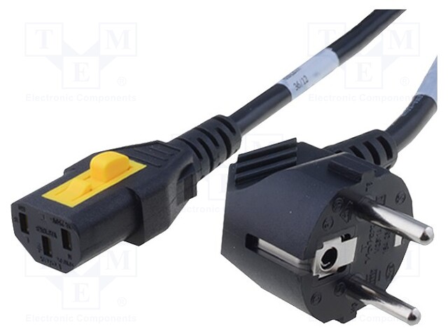 Cable; CEE 7/7 (E/F) plug angled,IEC C13 female; 5m; black; PVC