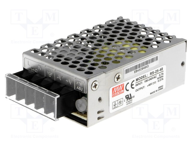 Power supply: switched-mode; modular; 27.36W; 48VDC; 78x51x28mm