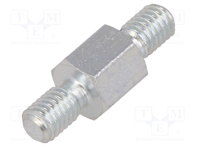 Screwed spacer sleeve; 8mm; Ext.thread: M5; hexagonal; steel; zinc