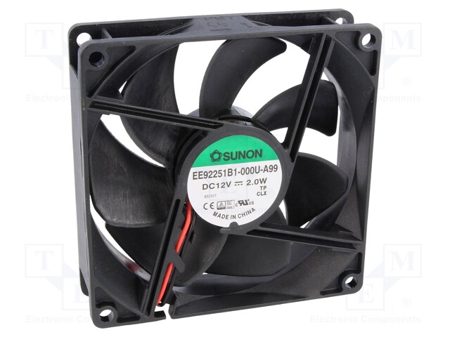 Fan: DC; axial; 12VDC; 92x92x25mm; 87.55m3/h; 34dBA; ball bearing