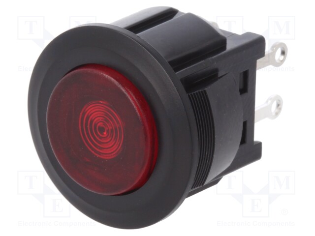 Switch: push-button; Pos: 2; SPST-NO; 3A/125VAC; red; Illumin: LED