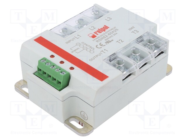 Relay: solid state; Ucntrl: 90÷280VAC; 25A; 24÷660VAC; 3-phase
