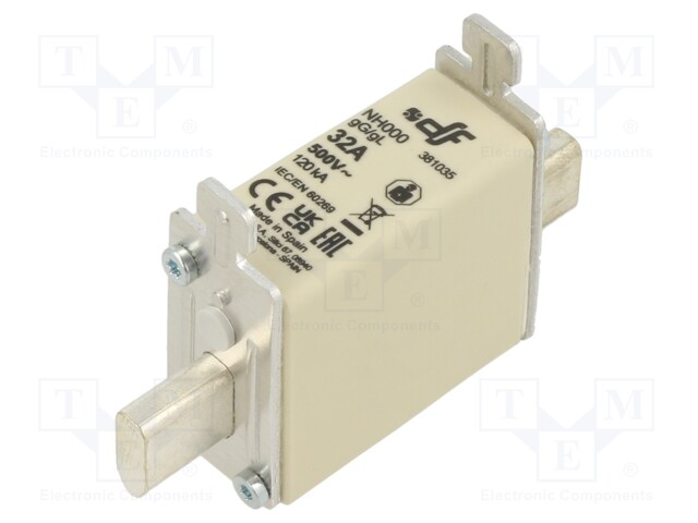 Fuse: fuse; gG; 32A; 500VAC; 250VDC; ceramic; NH000