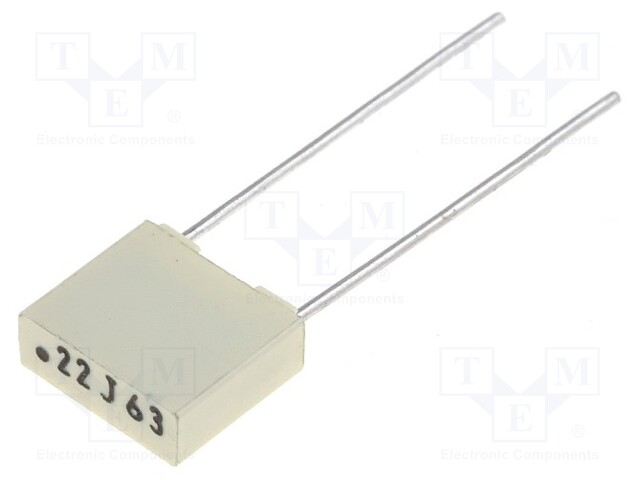 Capacitor: polyester; 220nF; 40VAC; 63VDC; Pitch: 5mm; ±5%